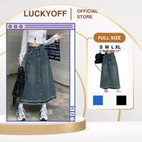 V9 Chân váy bò dài dáng chữ a váy jean dài tua dua gấu phong cách hàn quốc