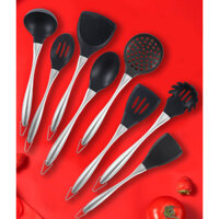 Vá canh silicone cao cấp chiụ nhiệt cán inox 304 sạn chiên vợt canh có lổ vợt vớt mỳ ý chống trượt