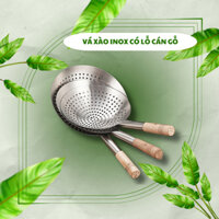 Vá Xào Inox Có Lỗ Cán Gỗ - Vá Vớt Xương , Rau Củ Cán Gỗ Cao Cấp Dày Dặn - DỤNG CỤ NHÀ BẾP