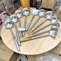 Vá xào, sạn xào CÁN GỖ, CÁN INOX (nhiều kích thước), vá lỗ inox, dụng cụ bếp dùng xào thức ăn, đồ ăn