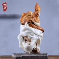 Vách đá gỗ bách chạm khắc đồ trang trí thủ công mỹ nghệ gốc chạm khắc Bồ Đề Đạt Ma Phật Di Lặc Quán Thế Âm tay cầm chơi