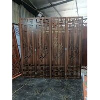 Vách ngăn bình phong gỗ MDF họa tiết cây trúc màu tối óc chó ngăn chia phòng