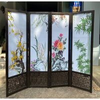 Vách Ngăn Bình Phong Gỗ Tranh Canvas