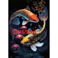 (Vải 11CT) Tranh thêu chữ thập song ngư hoa sen 23 5