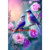 (Vải 11CT) Tranh thêu chữ thập phong cảnh đôi chim uyên ương 24 333