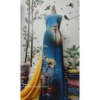 Vải áo dài cao cấp in KTS hoa lan trong ánh hoàng hôn = gấm lụa hoa gió
