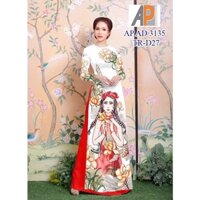 Vải áo dài in 3D Cô gái và hoa sen xinh xắn.Shop bán VẢI CHƯA MAY,KHÔNG bán áo may sẵn