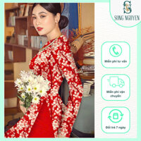 Vải Áo dài Lụa hoa mai in họa tiết