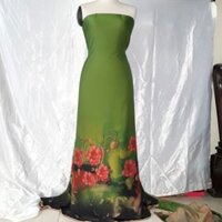 Vải Áo Dài Lụa hồng nhung màu rêu Họa Tiết hoa