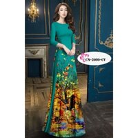 Vải áo dài phong cảnh buổi chợ chiều Thu (gấm lụa vân gỗ hoa hồng)