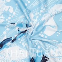 Vải Áo Dài Thái Tuấn - Vải In Hoa Văn Hoa Lá Màu Xanh Khổ 1m5 x 2m ASBR198005EUC