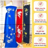 VẢI ÁO DÀI TRUNG NIÊN LỤA BẢO ANH ĐÍNH ĐÁ HOA CÚC HỌA MI THỦ CÔNG HOÀNG KIM ANH, VẢI MAY ÁO DÀI CHO BÀ SUI GIA CÓ SỈ LẺ
