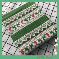 Vải bố thô canvas trải bàn giá rẻ họa tiết Noel xanh V-C01