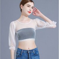 [Vải Chất Lượng Cao] Phụ Nữ Châu Âu Mùa Hè Nửa Tay Công Chúa Áo Sơ Mi Ren Tay Đèn Lồng Cổ Tròn Áo Sơ Mi Ngắn Top Bên Trong Mặc Chống chói