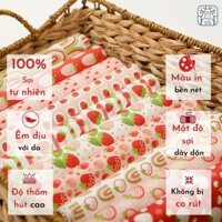 Vải cotton 100% tự nhiên🍒Chuanshui🍒khổ vải 145cm quả dâu strawberry xinh xắn   - vải đẹp handmade, quilt