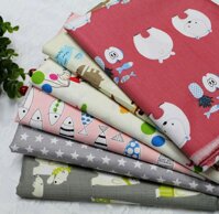 Vải cotton mềm kích thước 160x50(cm) họa tiết NGỘ NGHĨNH ĐÁNG YÊUdùng để làm vải trang trí may váy áo làm đồ handmade siêu tiết kiệm