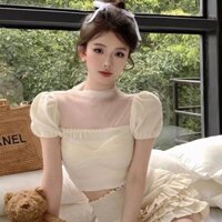 [Vải Cotton Thoải Mái Thân Thiện Với Da] Mỏng Hơn Nhìn Bong Bóng Mùa Hè Top Phong Cách Mới Thiết Kế Gạc Gợi Cảm Áo Thun Nữ Tay Ngắn