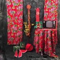 Vải hoạ tiết con công,vải dệt làm khăn trải bàn, rèm trang trí tết