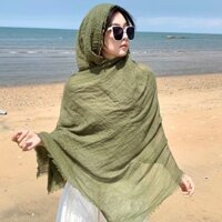 Vải Lanh Cotton Dân Tộc Màu Trơn Khăn Lụa Khăn Du Lịch Đi Biển Gạc Khăn Choàng