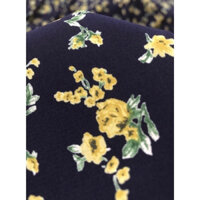 Vải lụa Hàn hoa nhí màu vàng nền xanh đen mềm rũ dày vừa (khổ 1m5) may đầm váy ,áo dài đẹp sang