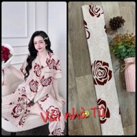 Vải lụa mango hoa hồng màu đen may đồ bộ, đầm váy, áo dài (2m×.1.5m)
