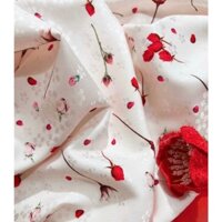 VẢI MAY ÁO DÀI mẫu hoa nhí đỏ trẻ trung xinh xắn may đồng phục cô giáo