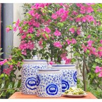 Vại Muối Dưa Cà Có Nắp Đựng Gạo/Muối Đựng Mỡ Ngâm Sấu Hoạ Tiết Vẽ Tay Thủ Công Gốm Sứ Cao Cấp Bát Tràng