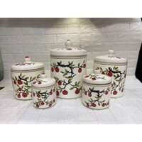 Vại muối dưa cà hình quả cà chua bằng gốm sứ, hũ âu đựng mỡ chuẩn gốm sứ Bát Tràng giao hoạ tiết ngẫu nhiên