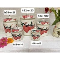 Vại muối dưa cà hình quả đào đỏ gốm sứ Bát Tràng, âu mỡ vại muối dưa hoạ tiết vẽ tay chuẩn gốm sứ Bát Tràng