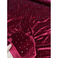 Vải Nhung the đỏ đính hạt cườm