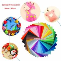 Vải nỉ dạ cứng handmade [Combo 30 tấm 30cm x 30 cm] hoặc 40 tấm nhiều màu làm đồ thủ công, treo nôi, sách vải trang trí