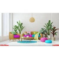 Vải phông nền chụp ảnh 3D size 150x250cm in cảnh phòng khách độc lạ Fo43014 Tặng móc dán+kẹp treo