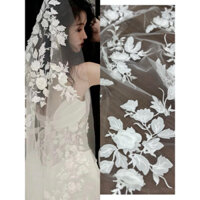 vải ren hoa hồng may váy cưới áo dài, cắt tỉa phụ kiện cưới