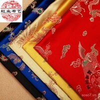 Vải thêu giả Sanwu lụa rồng và phượng, vải satin đỏ, vải đệm sofa gỗ, vải trang phục biểu diễn cổ điển, vải cheongsam