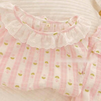 vải xô muslin 2 lớp cao cấp mềm mịn hoa ớt sọc hồng,dùng may đồ bộ,khăn tắm,chăn ga gối cho bé