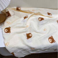 vải xô muslin 2 lớp con gấu nâu bàn chân xinh xắn may khăn tắm và quần áo cho bé sơ sinh