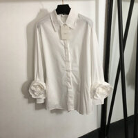Valentino 2024Independent Brand New Women's Clothing Exclusive Long Sleeve Shirt with 3D Flower Decoration
