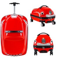 Vali cho bé xe hơi hoạt hình dễ thương, tích hợp ghế ngồi xe đẩy chống mỏi chân, vali trẻ em kéo tay, 18 inch nhiều hình