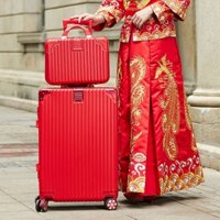 Vali cưới hộp đỏ mật khẩu hộp 20 inch vali 24 inch 28 inch hộp mẹ nữ khung nhôm vali bánh xe