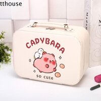 Vali di động TTHOUSE, Hành lý Mini Capybara hoạt hình, PVC thông thường có gương vuông Hộp trang điểm nhỏ dành cho học sinh