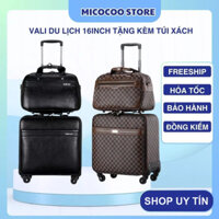 Vali du lịch 16inch chất liệu da cao cấp, Vali xách tay đi máy bay tặng kèm túi xách, Hành lí đựng đồ đùng có khoá