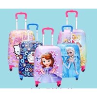 Vali du lịch cho bé size 18 inch, vali in 2 mặt vali trẻ em vali hello kitty Elsa Minion doraemon siêu nhân công chúa