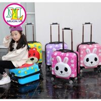 Vali du lịch cho bé. Vali nhựa kéo Size 18 inch dùng cho bé trai và gái. In hình ngộ nghĩnh, nhựa PC an toàn cho bé
