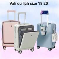 Vali du lịch size 18 20 có cổng sạc USB và khay đựng bình nước, vali kéo có ngăn chống sốc đựng laptop ipad