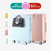 Vali Kéo Du Lịch Bo góc Vân Ngang, Sọc dọc Có khuy móc Nhựa PC ABS chịu lực chống va đập trầy xước