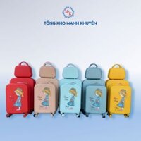 Vali kéo du lịch cho bé hình cô gái siêu đáng yêu ,vali nhựa dẻo Abs, Size 20+24 inch kèm cốp