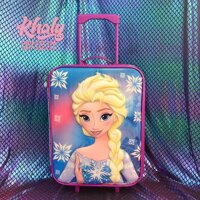 Vali kéo du lịch trẻ em 18'' hình công chúa Anna, Elsa (Frozen) 3D bằng vải màu xanh tím siêu đáng yêu dành cho bé gái (Disney) - 174NVLK18XD1 (35x17x45cm)