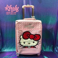 Vali kéo du lịch trẻ em 20'' hình mèo Hello Kitty nơ đỏ da bóng màu hồng siêu đáng yêu dành cho bé gái (dính chút lỗi nhẹ SALE)  - VLKKTDBNO (36x21x51cm)