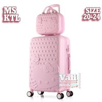 Vali kéo nhựa mèo Kitty - hồng phấn - size 20 - size 24 - cốp kitty (hàng loại 1)