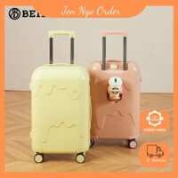 Vali khoá kéo hình kem tan chảy có khay đựng nước, cổng sạc pin.